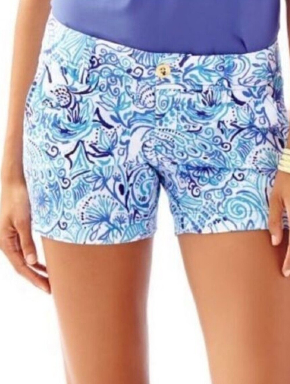 Lilly Pulitzer Blue & White Floral Paisley Callahan Shorts Resort Beach Coastal